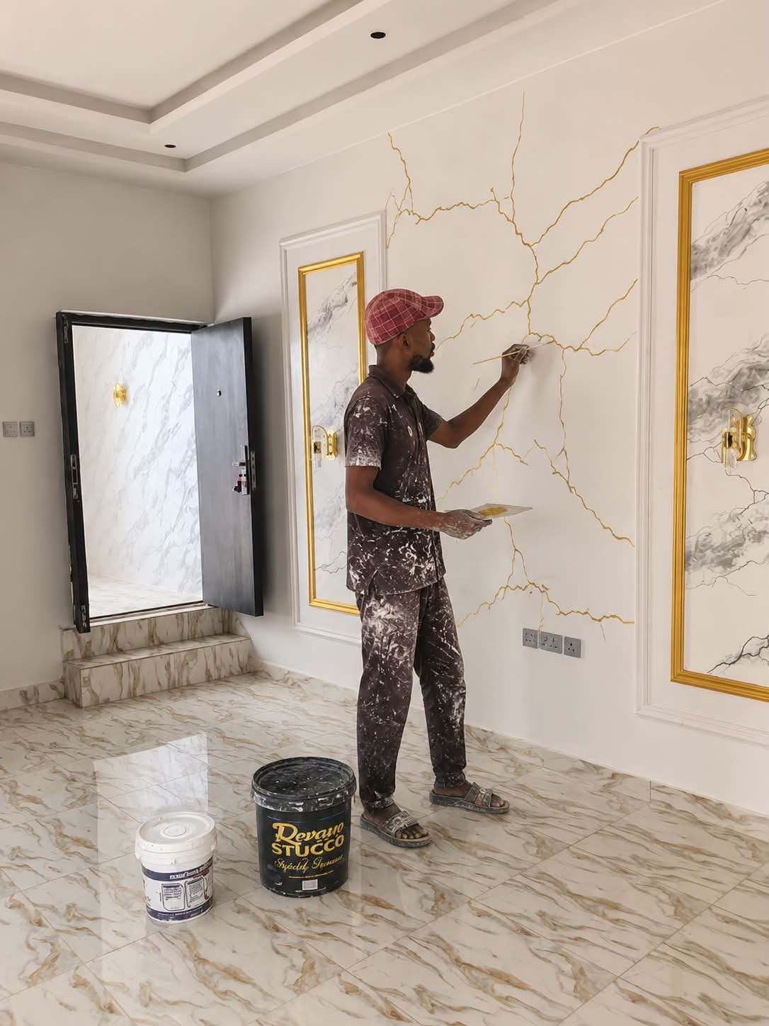 Gypsum board ceiling and decorative wall installation